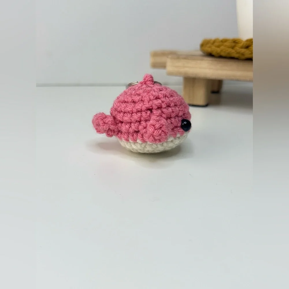 Handcrafted Crocheted Pink Whale Keychain